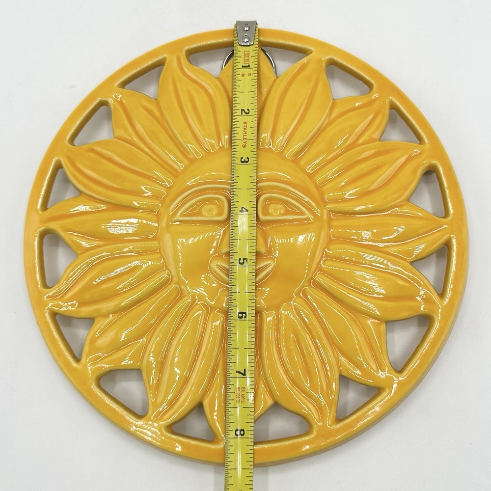 Sun Tangerine Sunface Sunflower Trivet Enameled Cast Iron Wall Decor ODI 2006 - Picture 4 of 6